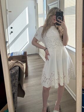 Free People Elegant White Lace Fit-and-Flare Mesh Dress